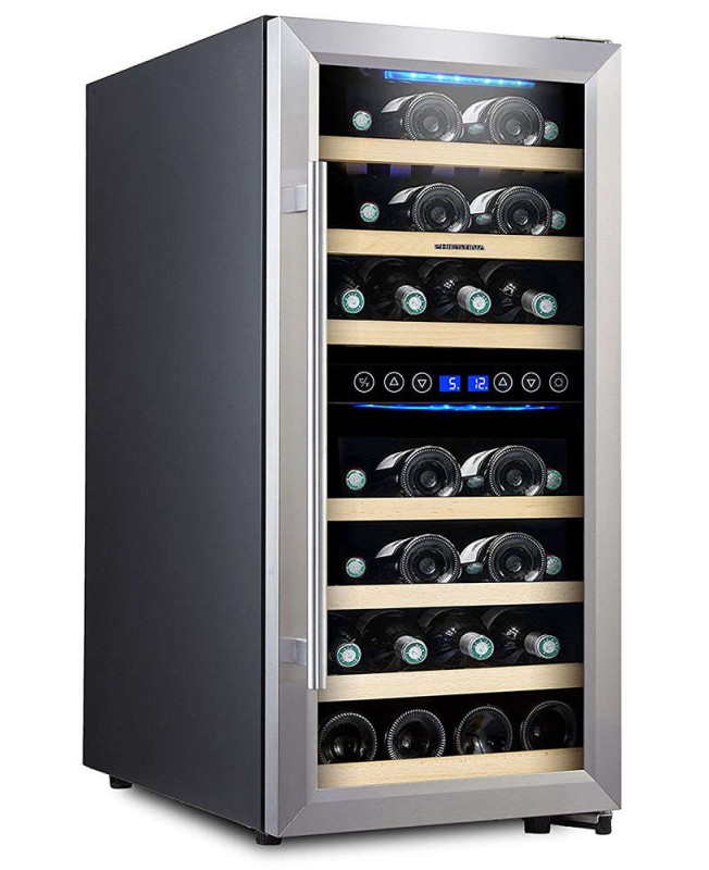 Phiestina 29 Bottle Wine Cooler 15 Built-in or Free-standing Compressor Cooling Refrigerator Stainless Steel & Glass Door Wine Showcase 
