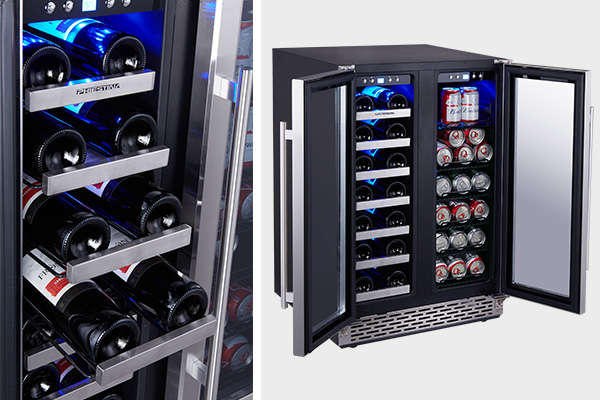 Phiestina 24 Inch Built In Dual Zone Wine and Beverage Cooler with French Door 